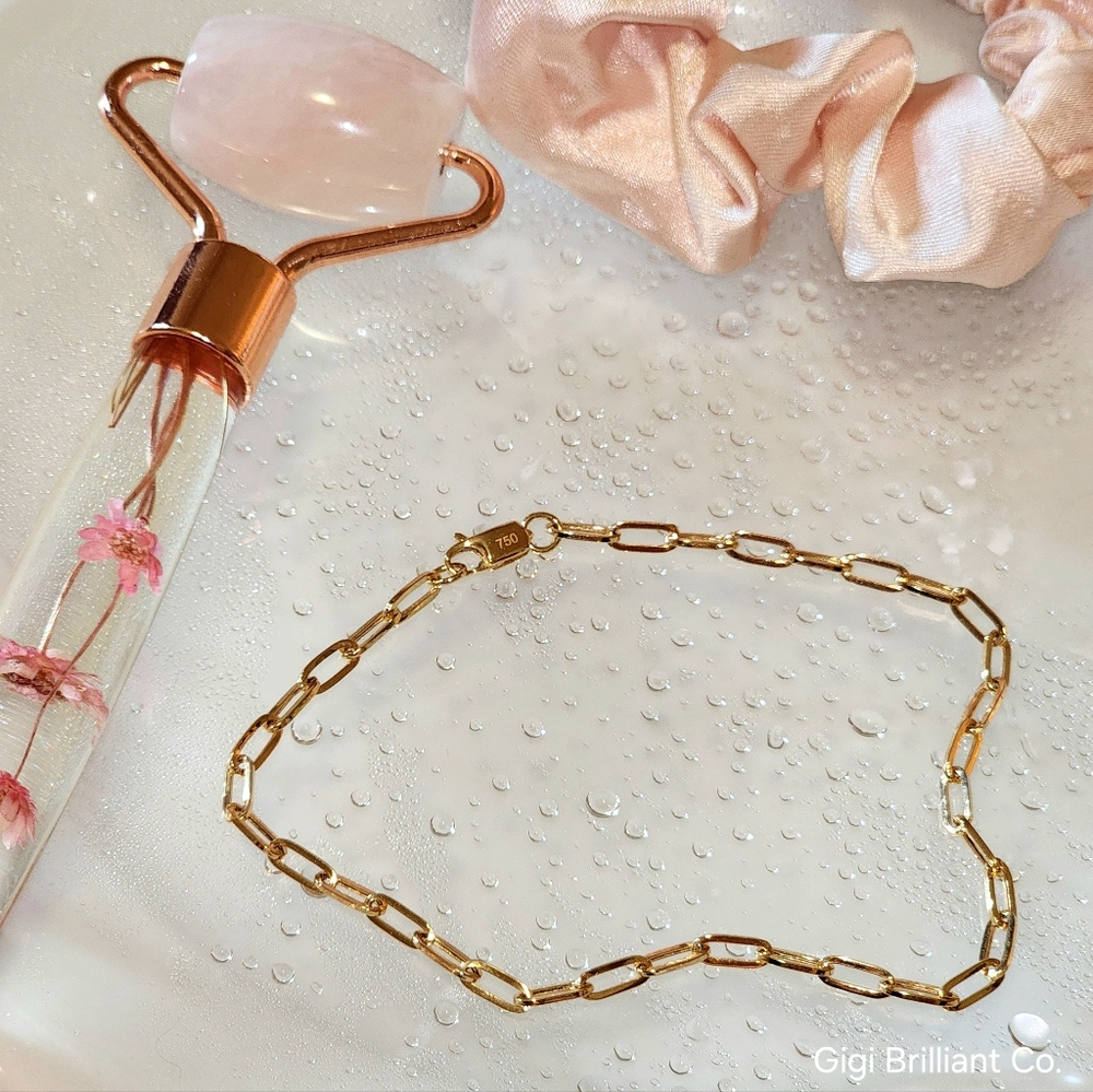 18K Gold mini paperclip bracelet
